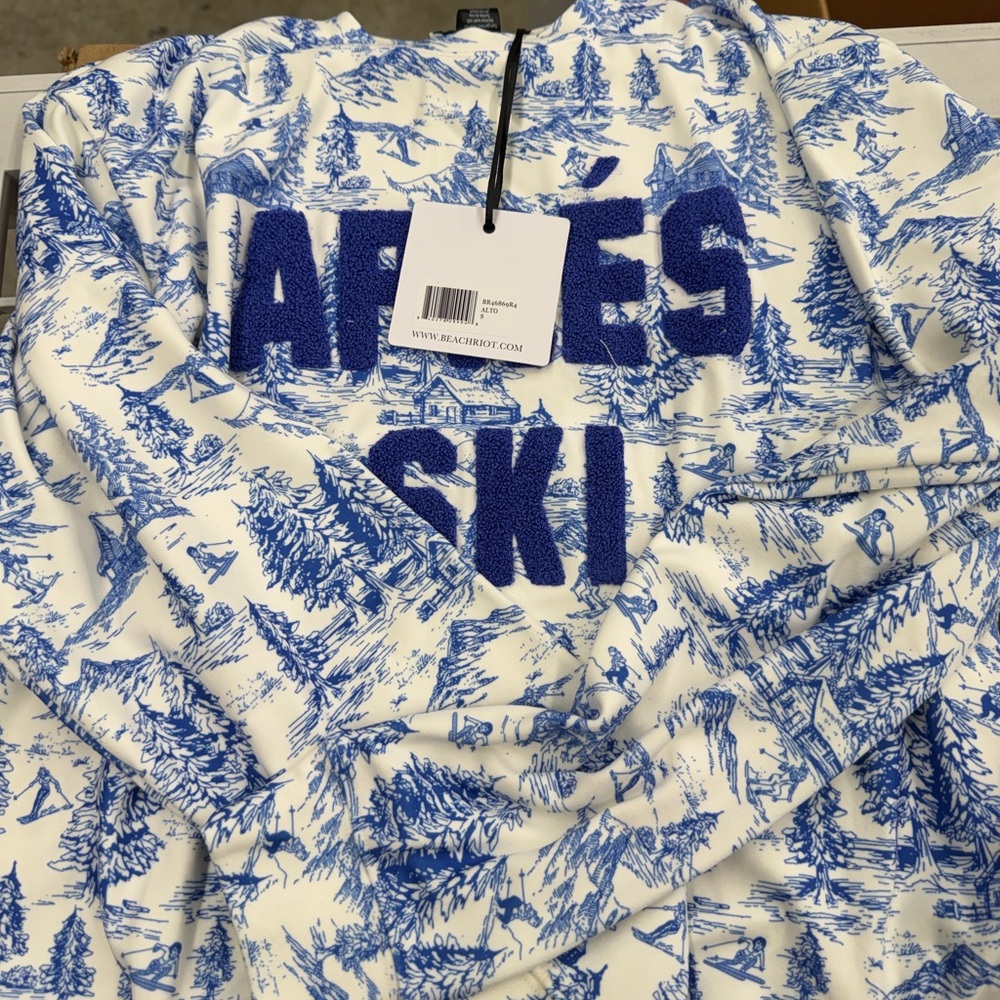 Beach Riot Blue and White Graphic Top